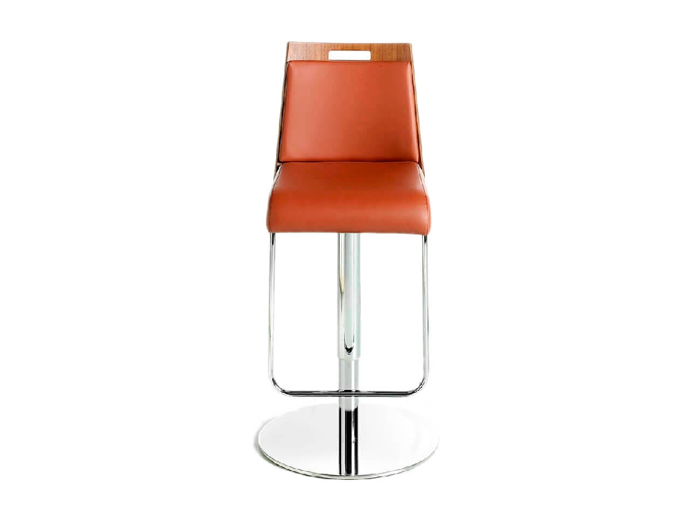 Stool upholstered in leatherette with chromed steel frame