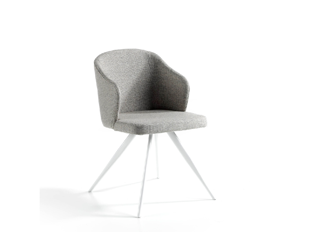 Chair upholstered in fabric with white steel legs