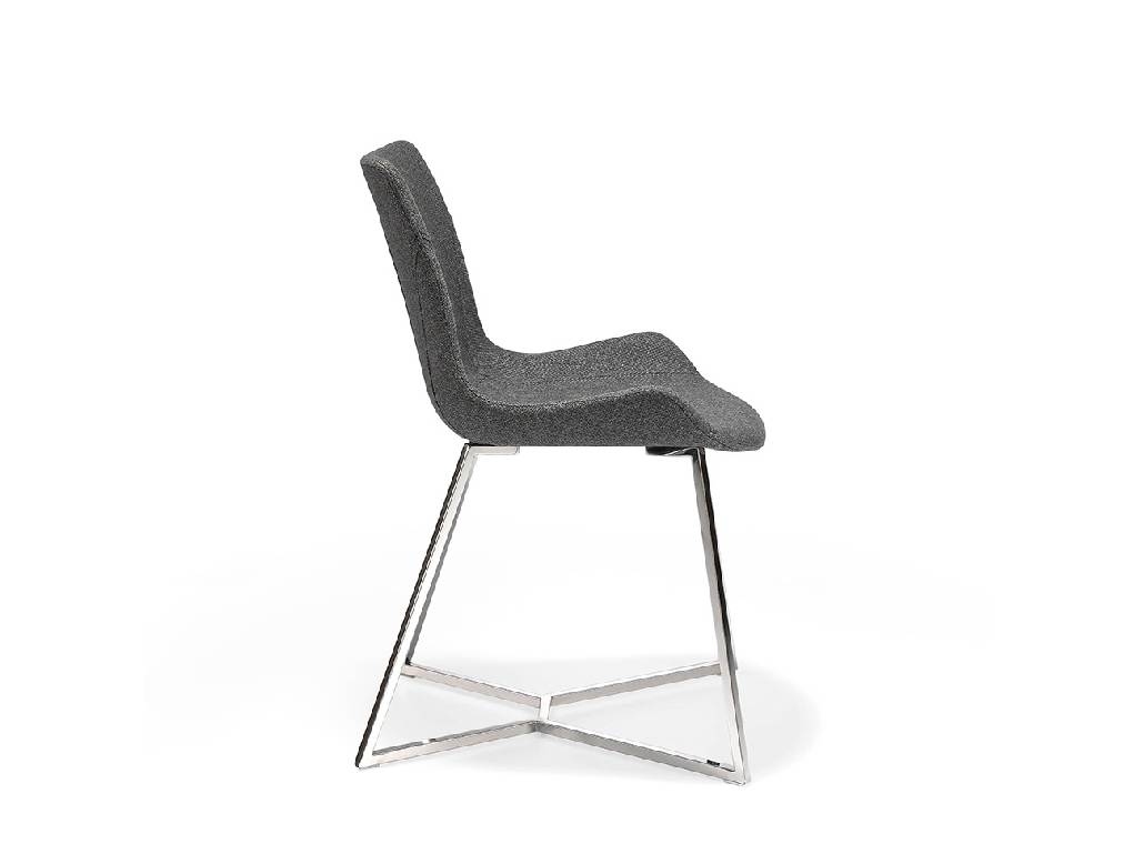Chair upholstered in fabric with chrome steel legs