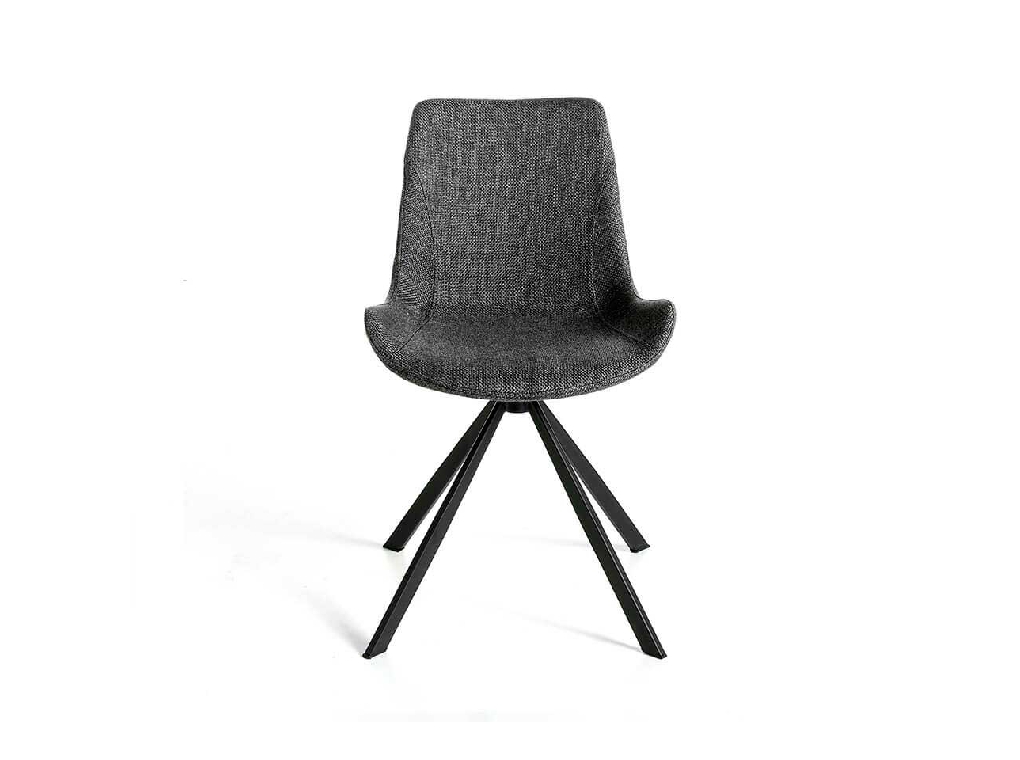 Swivel chair upholstered in fabric with black steel legs