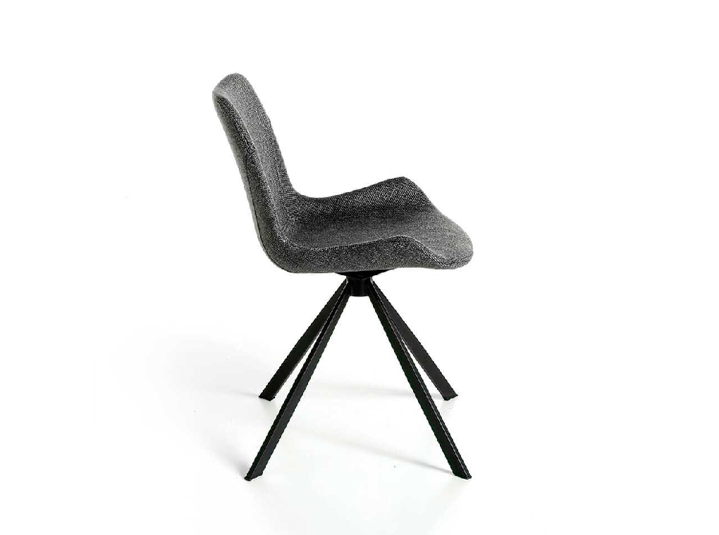 Swivel chair upholstered in fabric with black steel legs