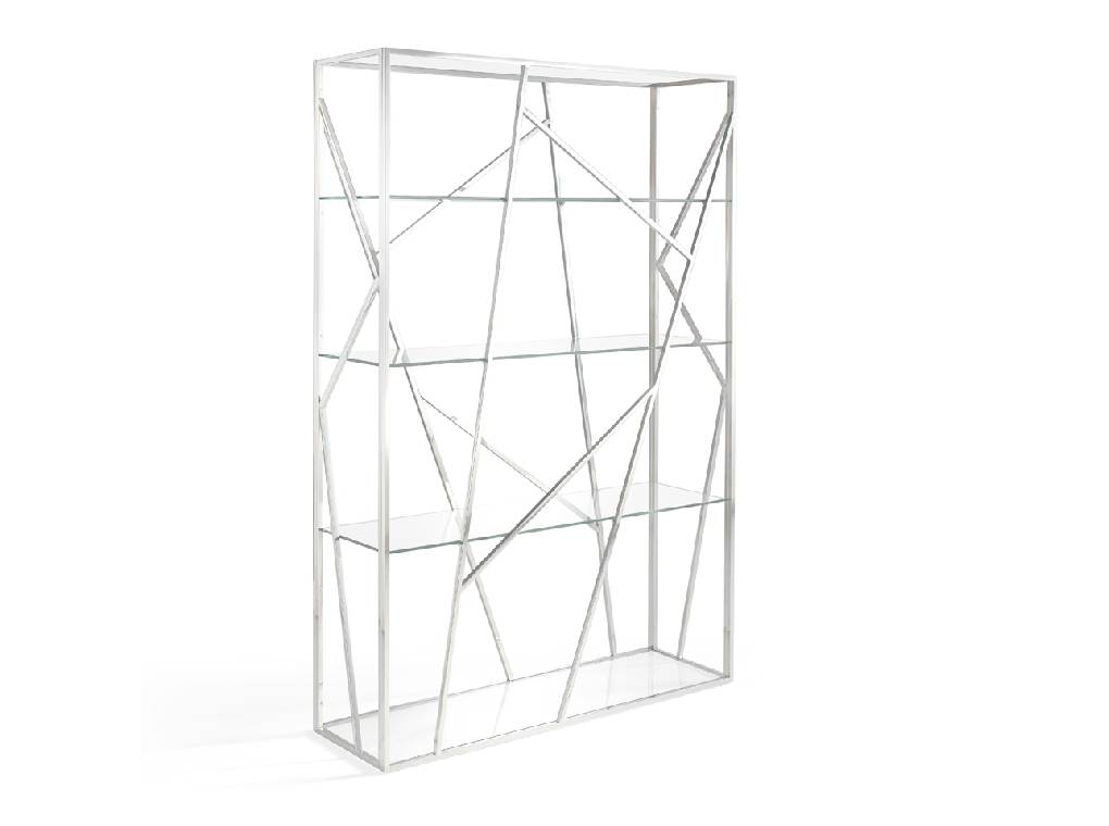 Bookshelves in stainless steel frame with tempered glass shelves Bookshelves in stainless steel frame with tempered glass shelves
