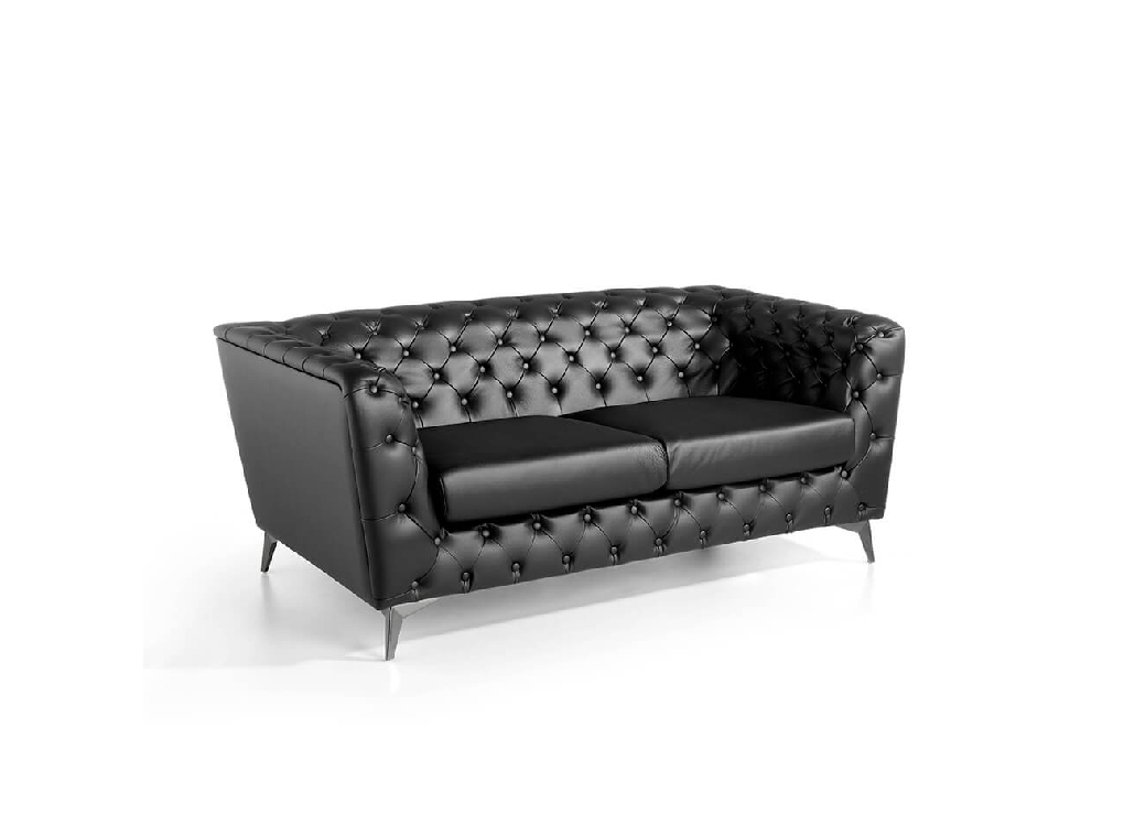 2-seater sofa upholstered in leather with steel legs in grey epoxi 2-seater sofa upholstered in leather with steel legs in grey epoxi