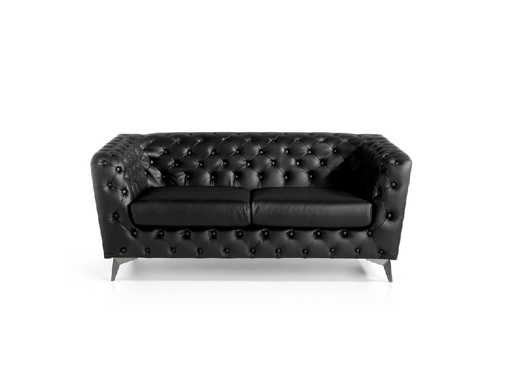 2-seater sofa upholstered in leather with steel legs in grey epoxi 2-seater sofa upholstered in leather with steel legs in grey epoxi