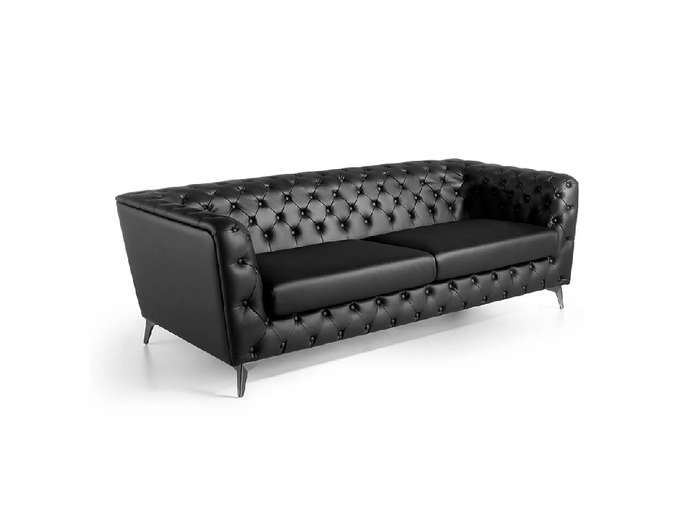 3 Seat Sofa upholstered in leather with steel legs in grey epoxi 3 Seat Sofa upholstered in leather with steel legs in grey epoxi