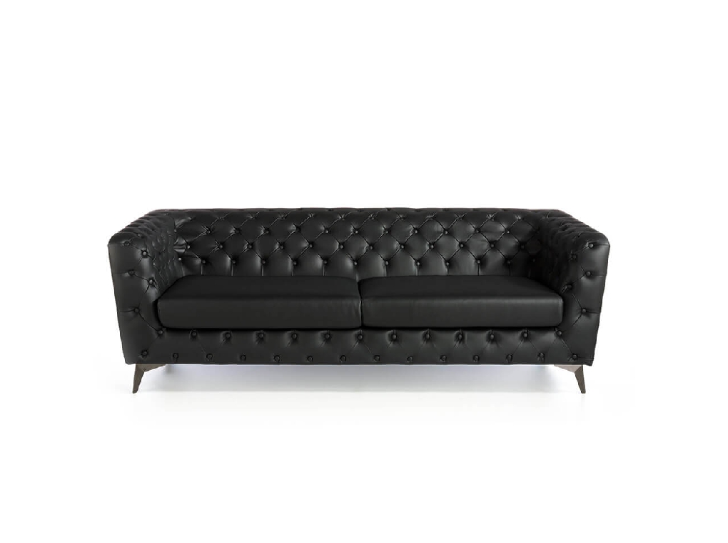 3 Seat Sofa upholstered in leather with steel legs in grey epoxi 3 Seat Sofa upholstered in leather with steel legs in grey epoxi