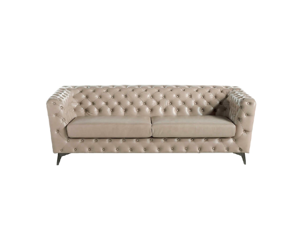 3-Seater sofa upholstered in leather with steel legs in grey epoxi 3-Seater sofa upholstered in leather with steel legs in grey epoxi