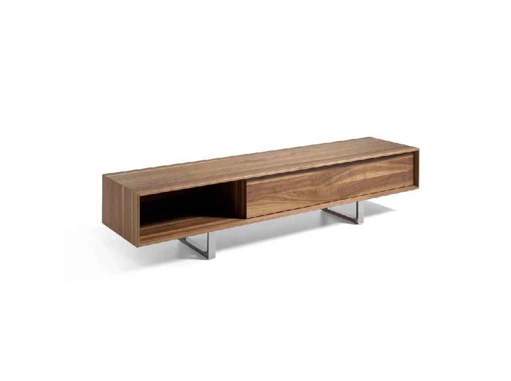 Walnut wood and chromed steel TV cabinet Walnut wood and chromed steel TV cabinet