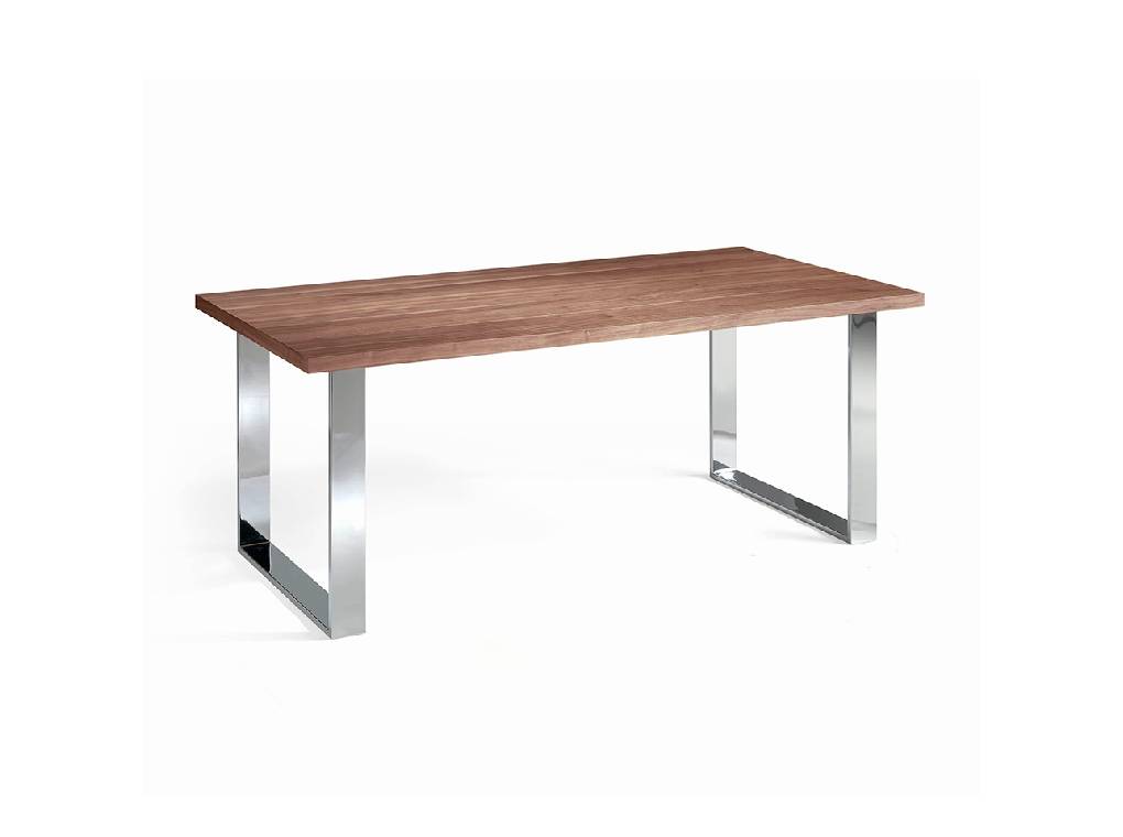 Walnut wood and chrome steel dining table