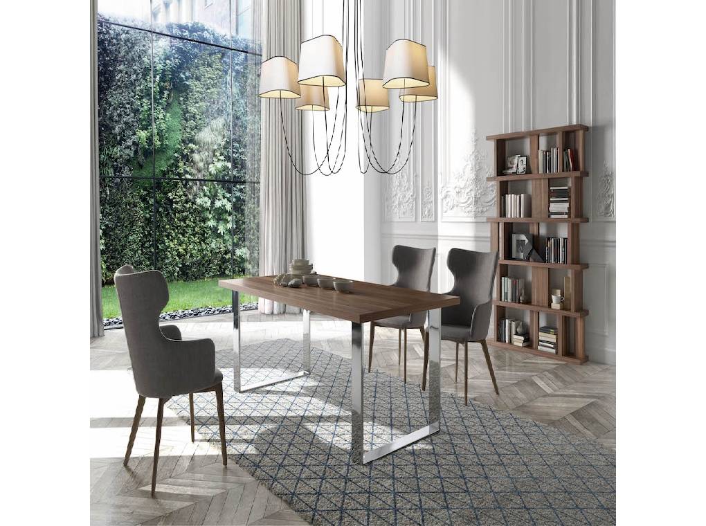 Walnut wood and chrome steel dining table
