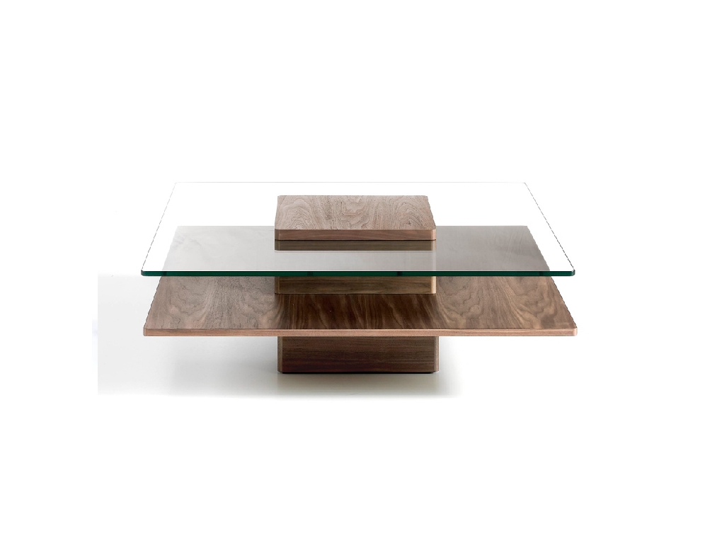 Square coffee table in tempered glass and Walnut wood Square coffee table in tempered glass and Walnut wood