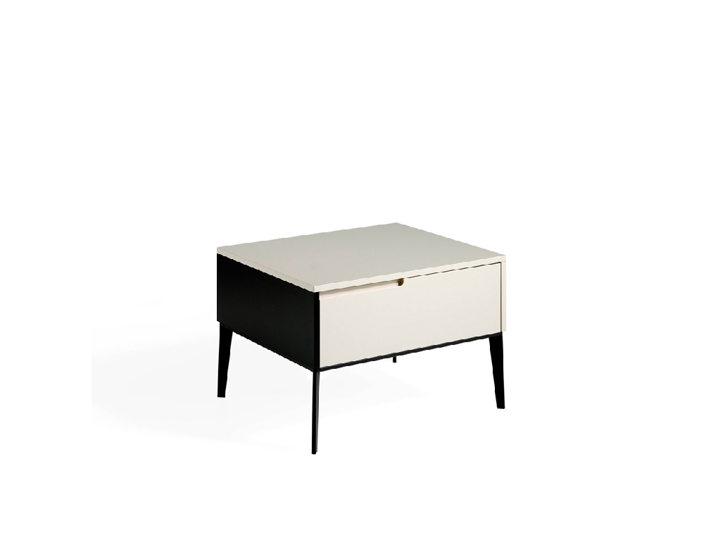 Lacquered bedside table with black steel legs Lacquered bedside table with black steel legs