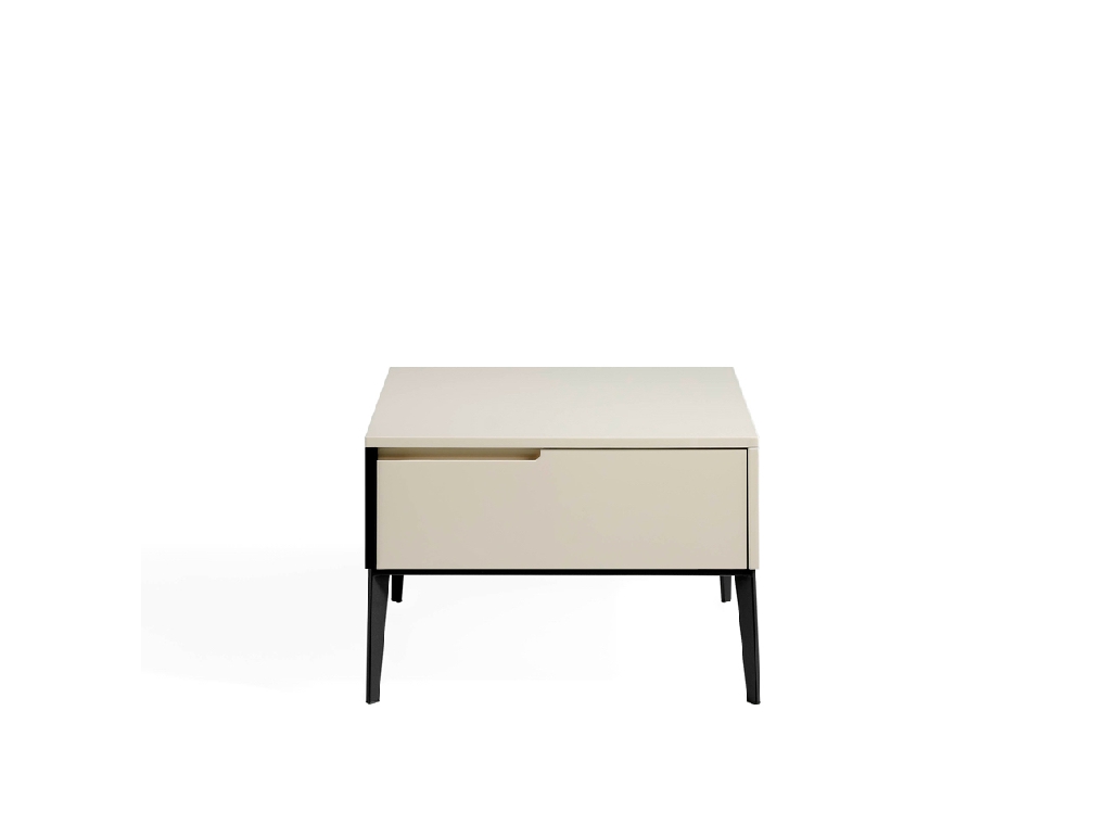 Lacquered bedside table with black steel legs Lacquered bedside table with black steel legs