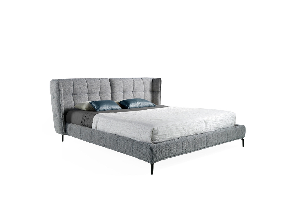 Bed upholstered in fabric with Walnut wood frame