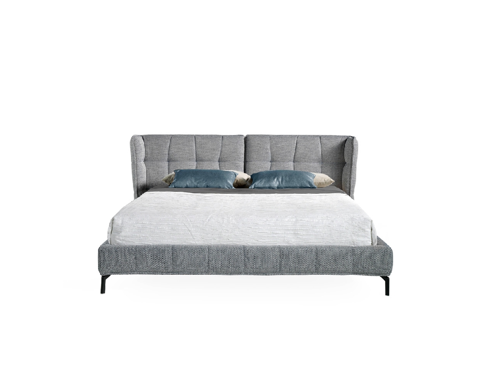 Bed upholstered in fabric with Walnut wood frame