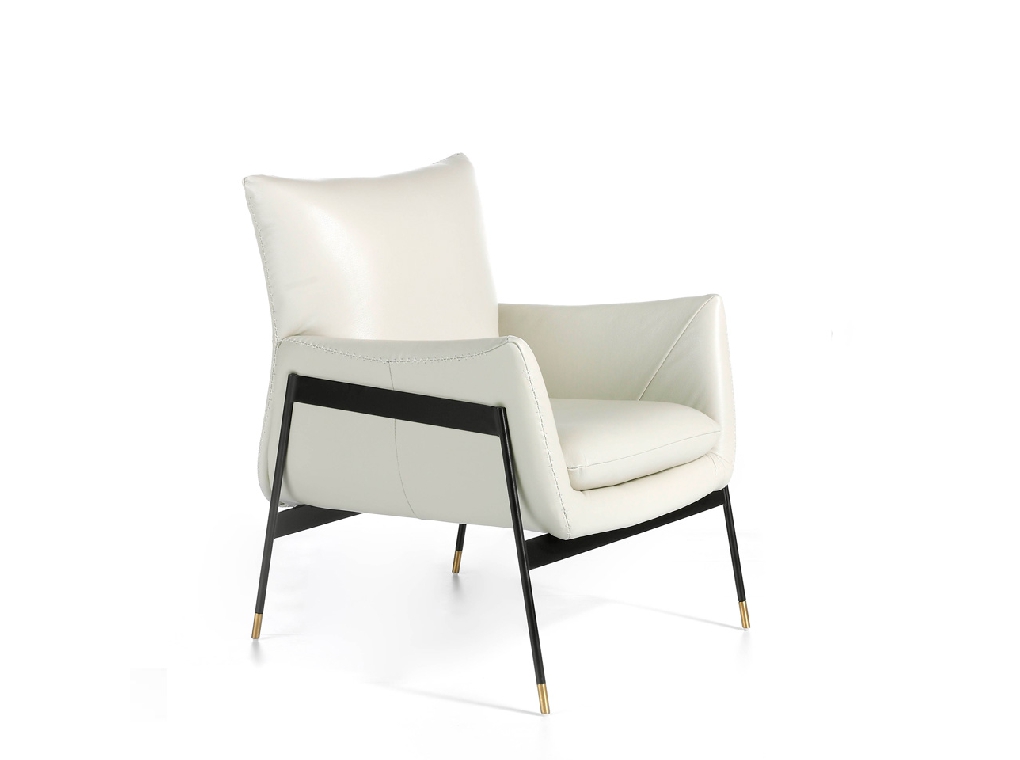 Upholstered leather armchair with steel legs painted in black Upholstered leather armchair with steel legs painted in black