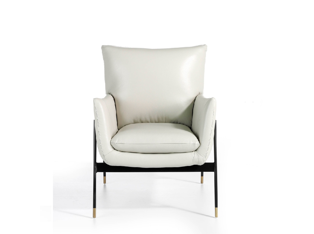 Upholstered leather armchair with steel legs painted in black Upholstered leather armchair with steel legs painted in black