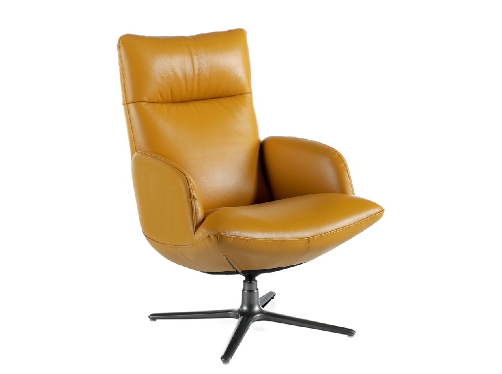 Swivel armchair upholstered in 2mm thick leather with stainless steel base Swivel armchair upholstered in 2mm thick leather with stainless steel base