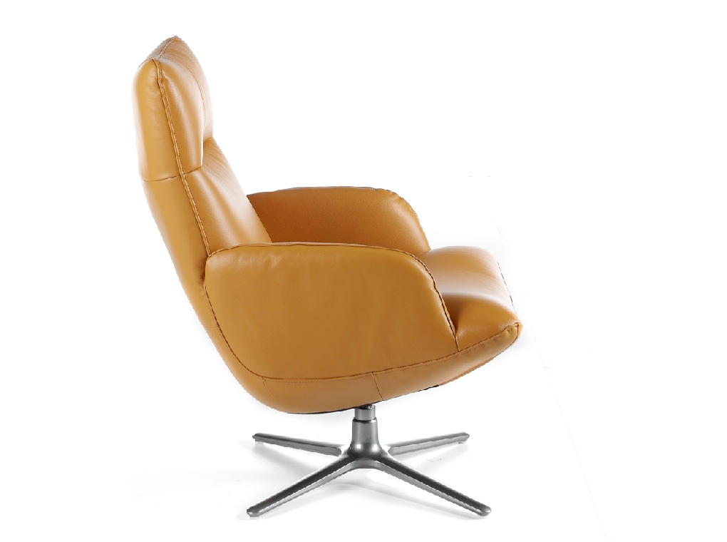 Swivel armchair upholstered in 2mm thick leather with stainless steel base Swivel armchair upholstered in 2mm thick leather with stainless steel base