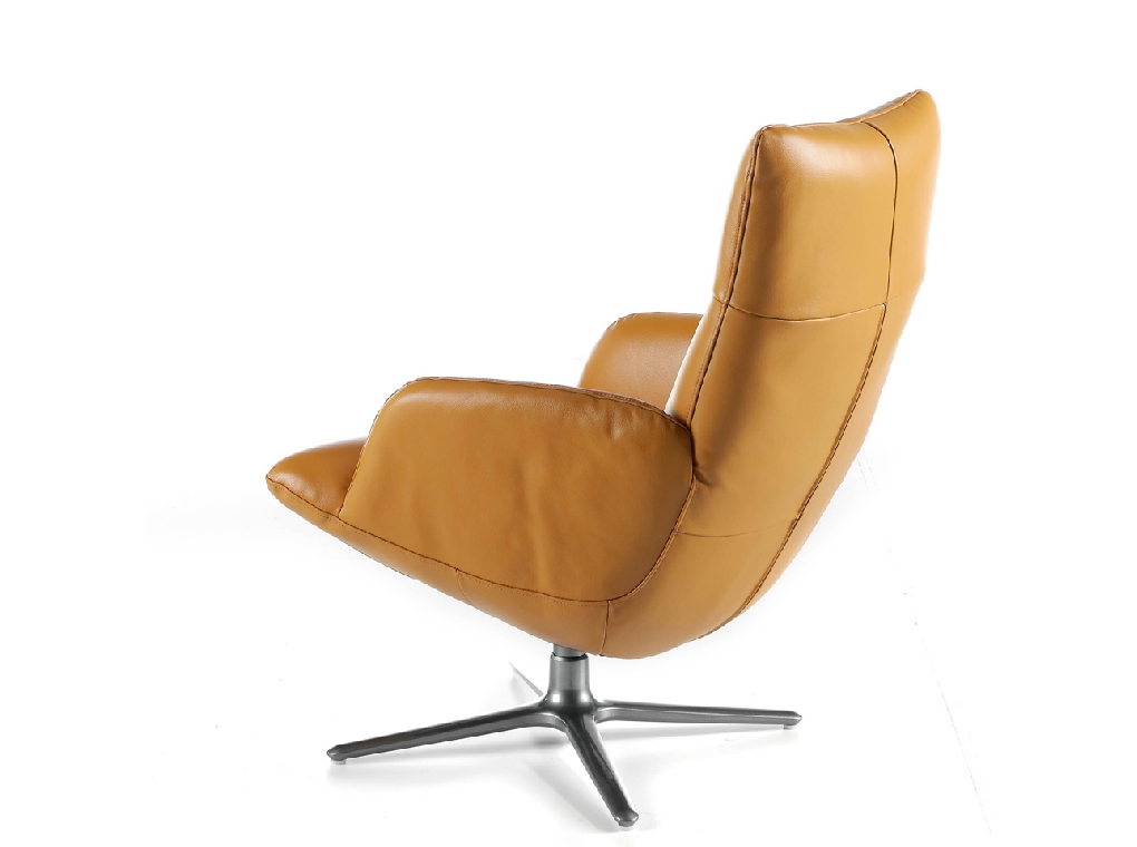 Swivel armchair upholstered in 2mm thick leather with stainless steel base Swivel armchair upholstered in 2mm thick leather with stainless steel base