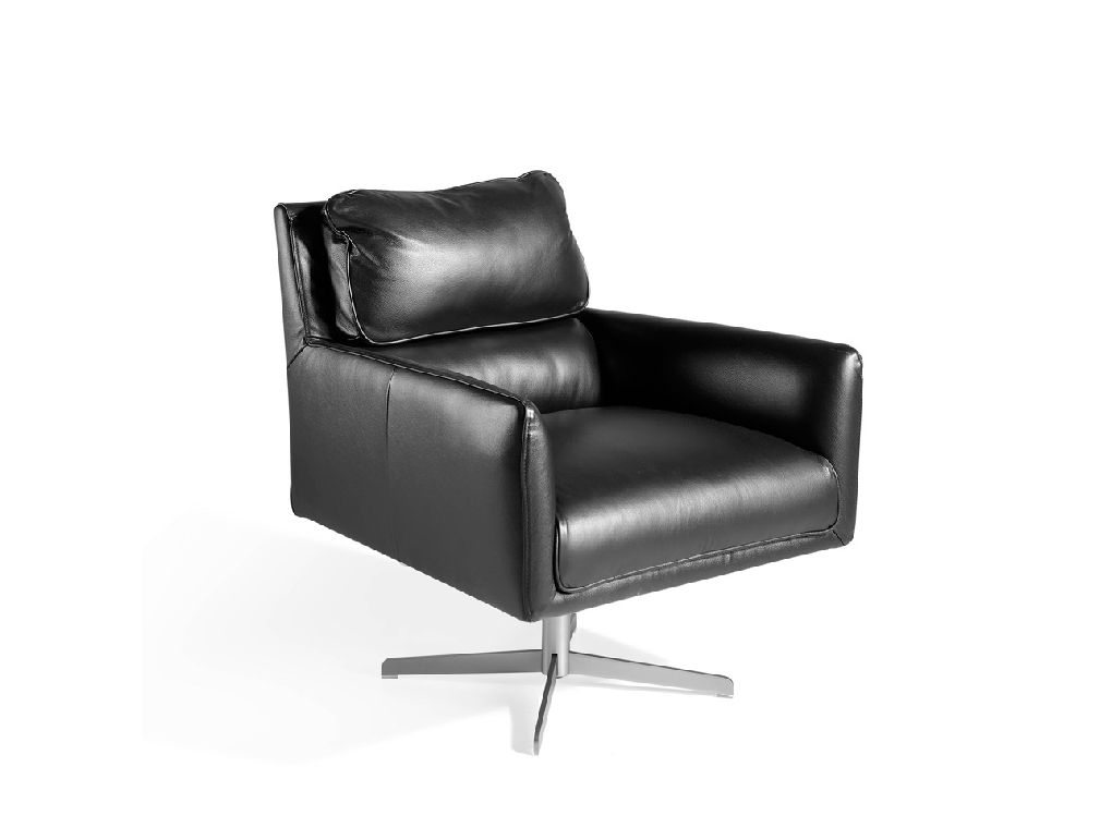 Swivel armchair upholstered in cowhide leather Swivel armchair upholstered in cowhide leather