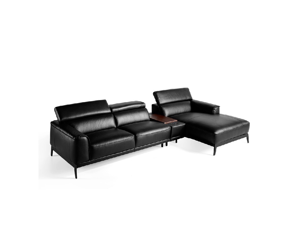 Chaise lounge sofa upholstered in leather with stainless steel legs Chaise lounge sofa upholstered in leather with stainless steel legs