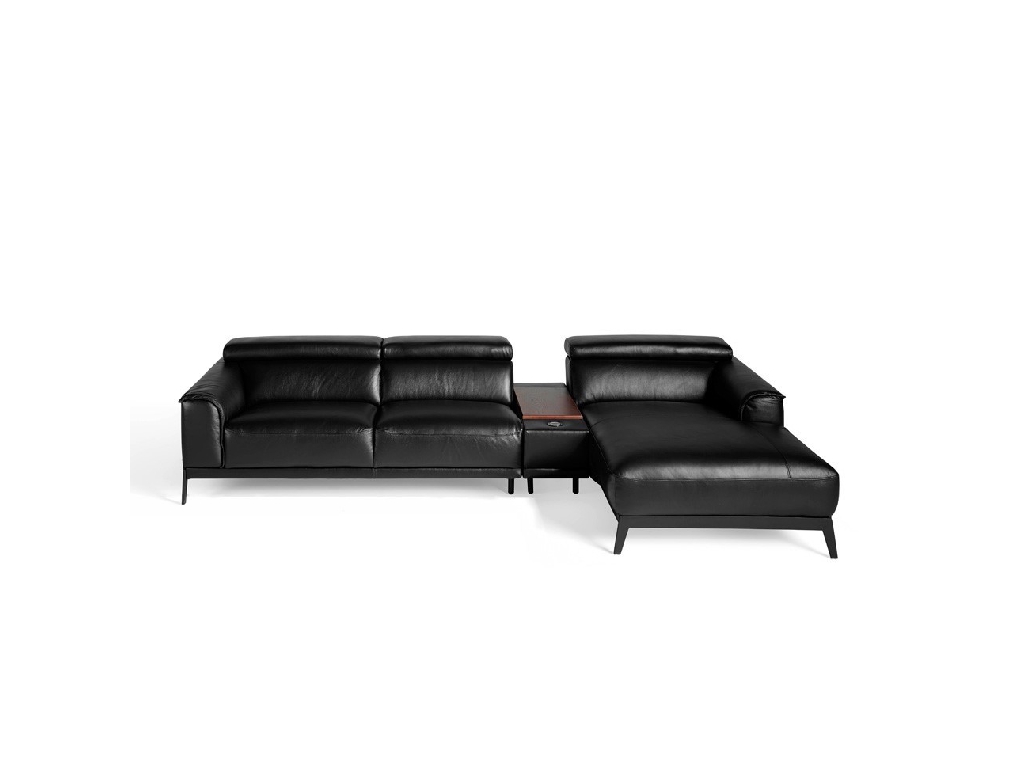Chaise lounge sofa upholstered in leather with stainless steel legs Chaise lounge sofa upholstered in leather with stainless steel legs