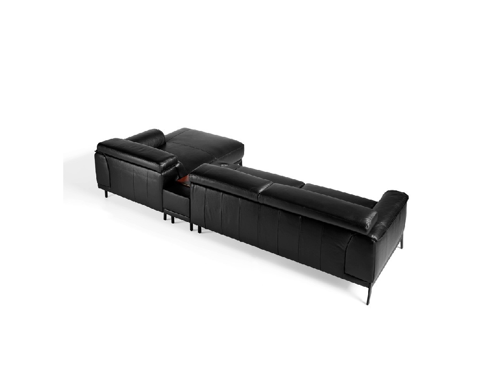 Chaise lounge sofa upholstered in leather with stainless steel legs Chaise lounge sofa upholstered in leather with stainless steel legs