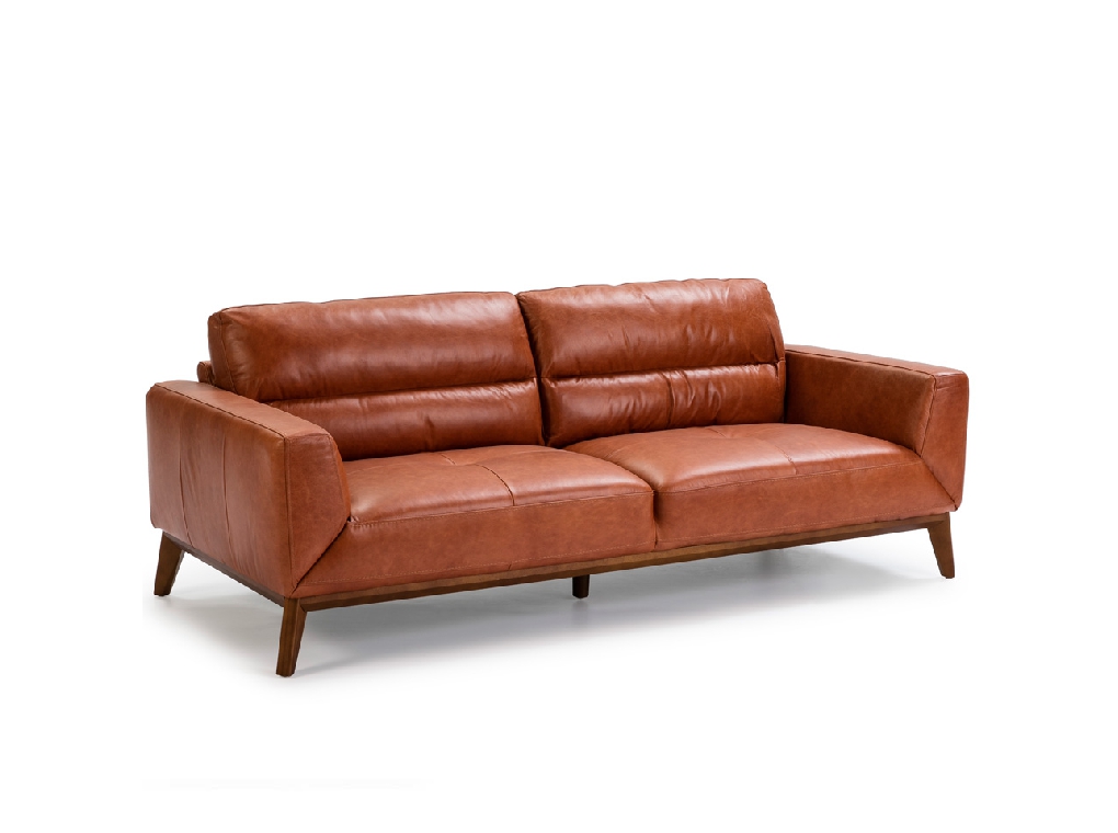 3-seater sofa upholstered in leather with Walnut wood legs 3-seater sofa upholstered in leather with Walnut wood legs