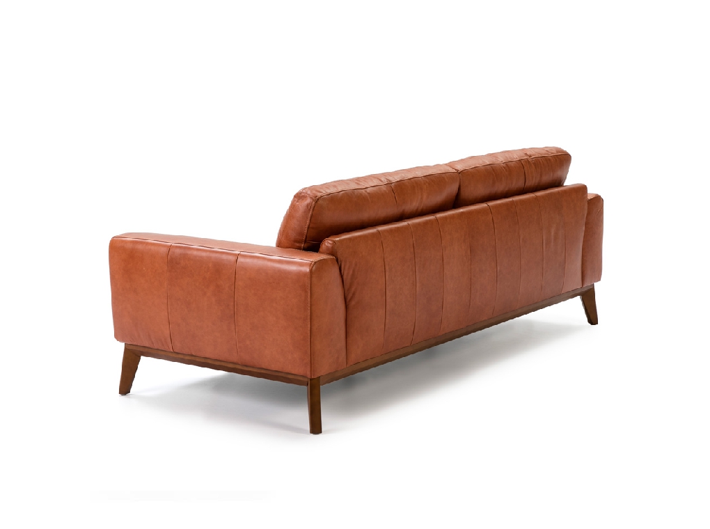 3-seater sofa upholstered in leather with Walnut wood legs 3-seater sofa upholstered in leather with Walnut wood legs