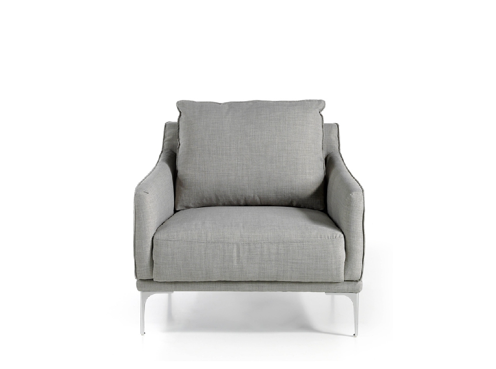 Armchair upholstered in fabric and chrome steel legs Armchair upholstered in fabric and chrome steel legs
