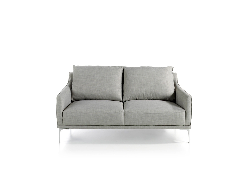 2 seater sofa upholstered in fabric with chromed steel legs