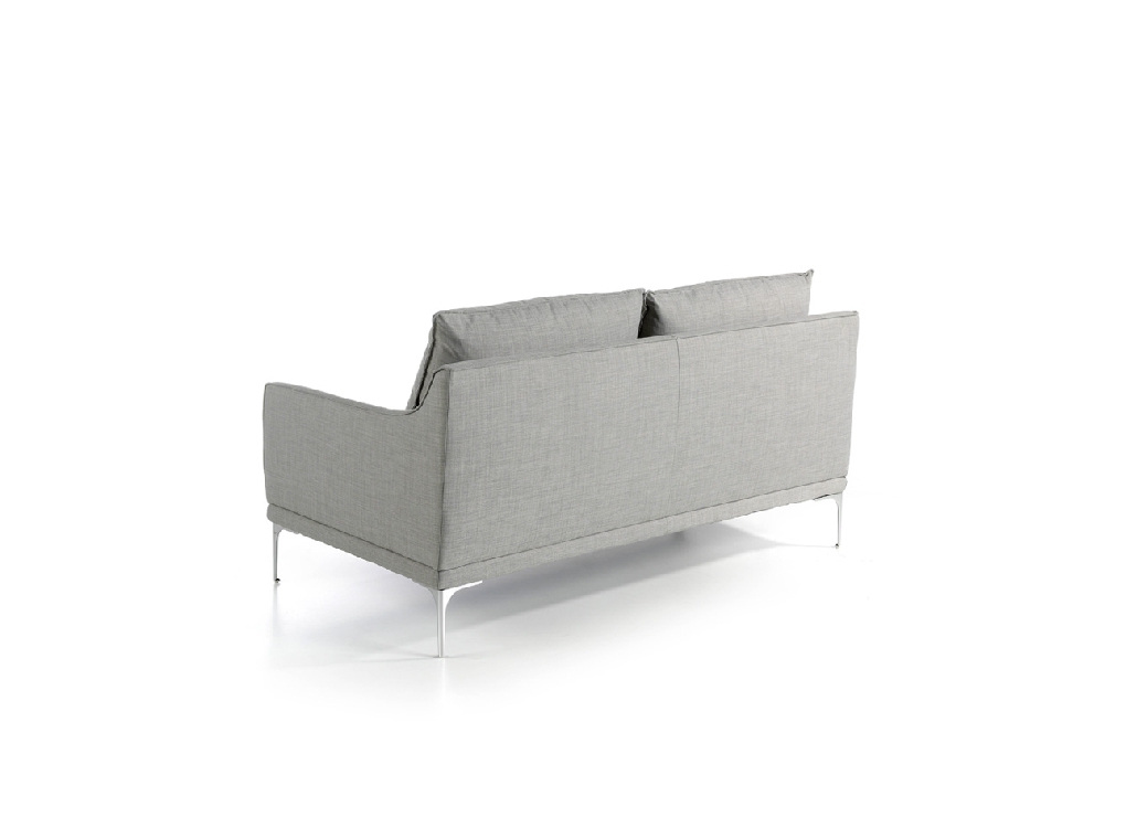 2 seater sofa upholstered in fabric with chromed steel legs