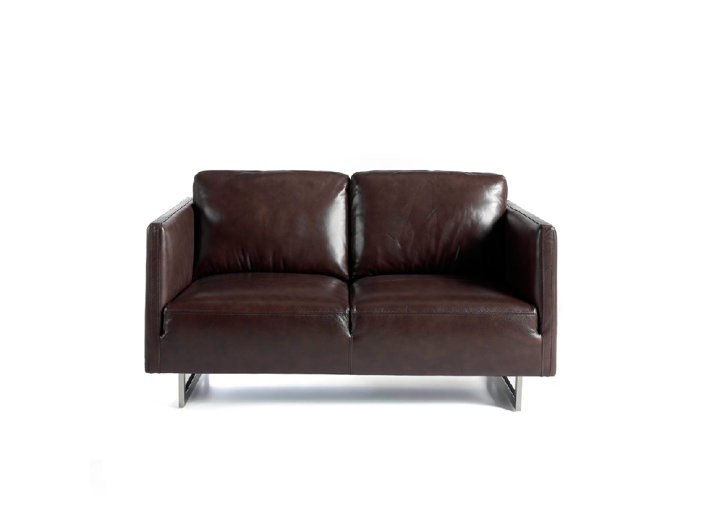 2 seater sofa upholstered in leather with chrome steel legs 2 seater sofa upholstered in leather with chrome steel legs