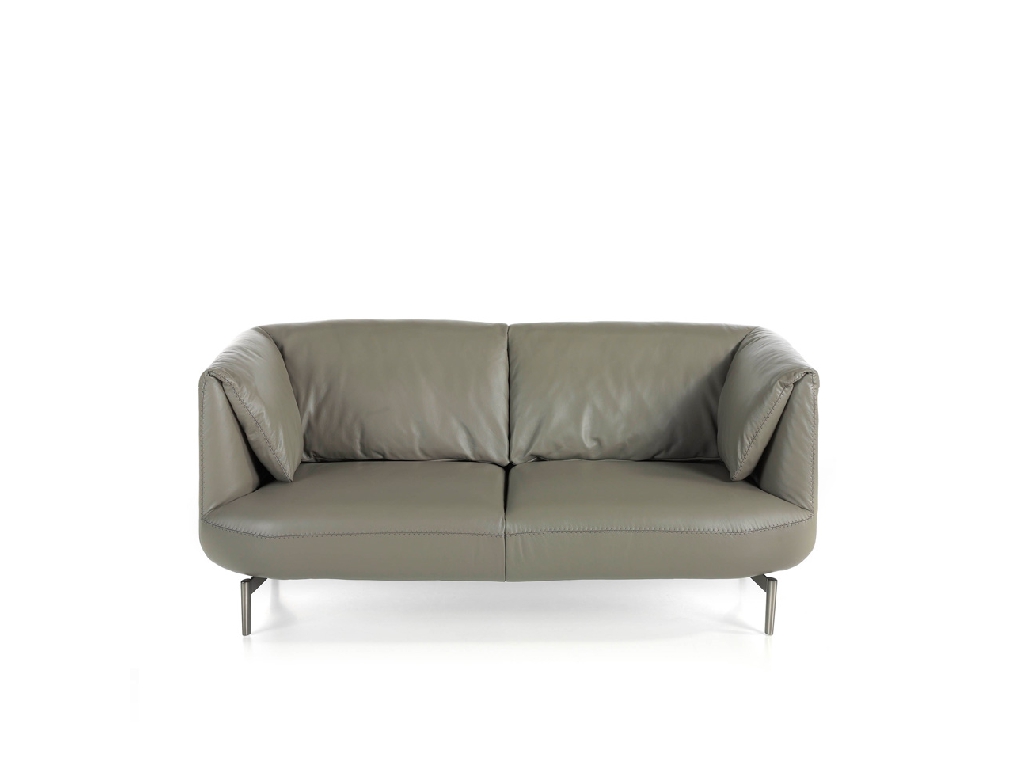 2-seater sofa upholstered in leather with polished steel legs