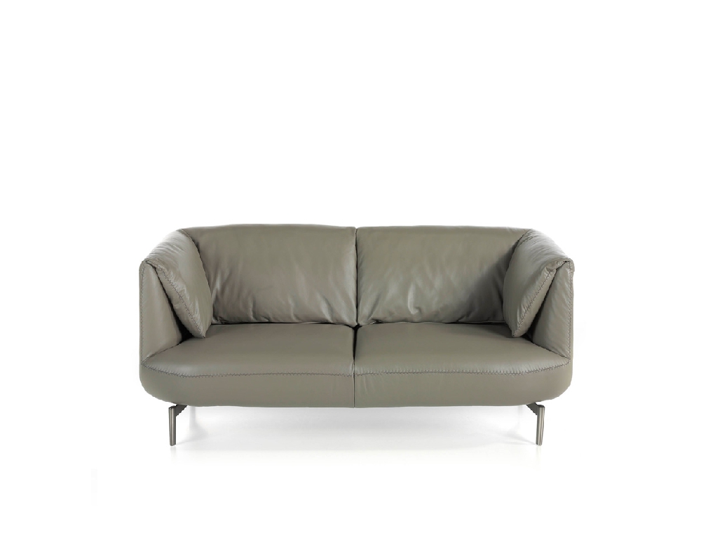 2-Sitzer-Sofa aus Leder mit Beinen aus poliertem Stahl