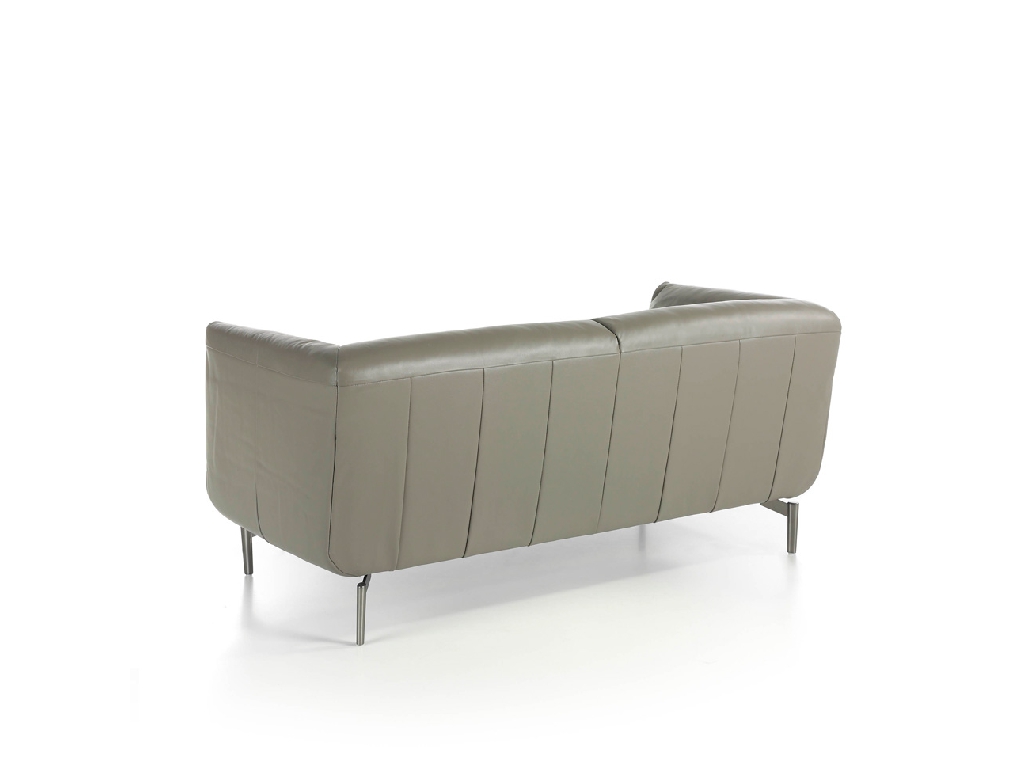 2-seater sofa upholstered in leather with polished steel legs