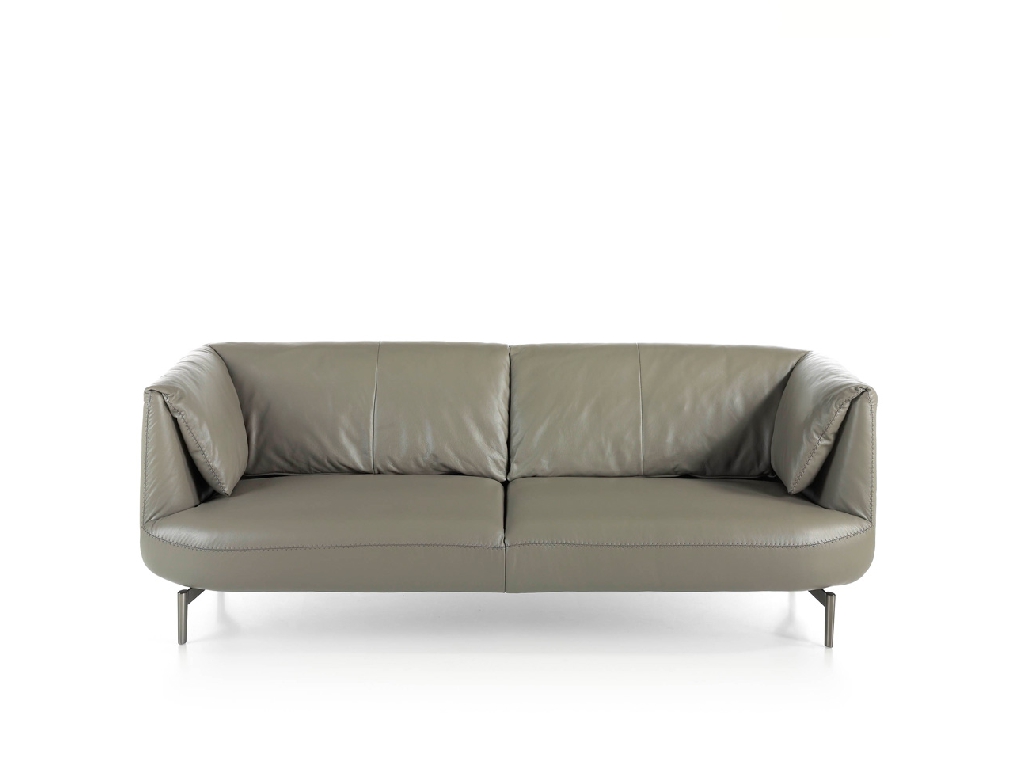 3-Sitzer-Sofa mit Lederbezug und Beinen aus poliertem Stahl