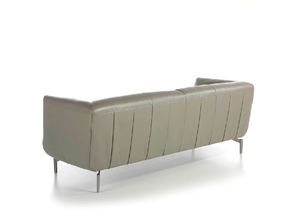 3-seater sofa upholstered in leather with polished steel legs