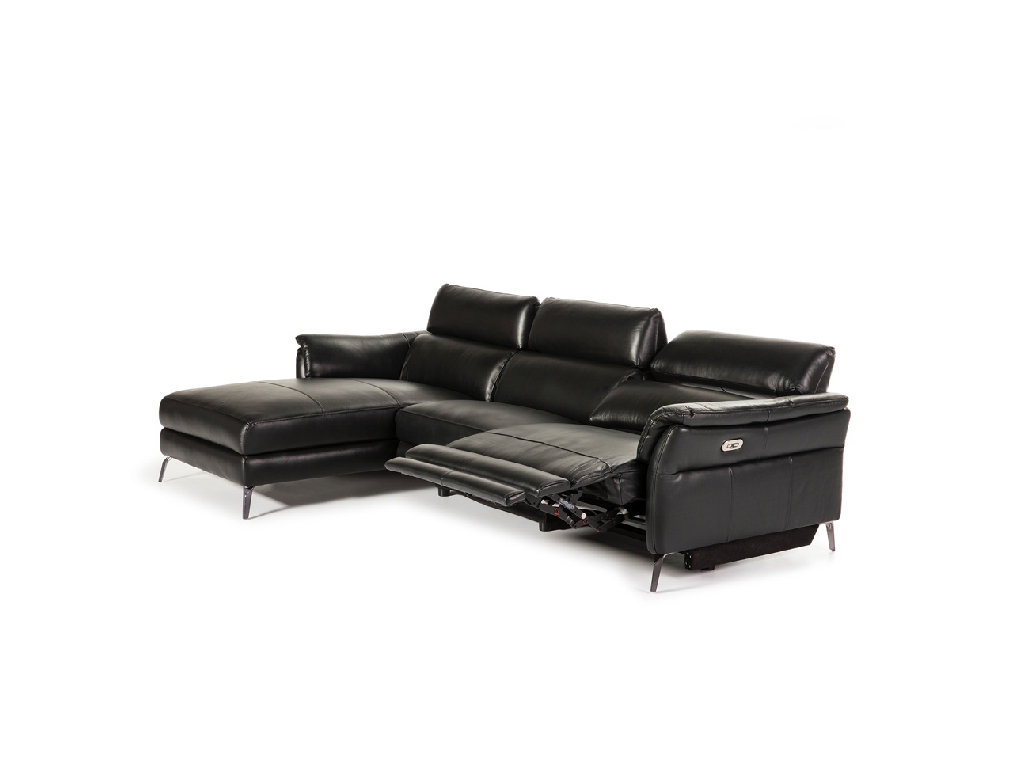 Chaise longue Sofa upholstered in leather with folding electric relax mechanism Chaise longue Sofa upholstered in leather with folding electric relax mechanism