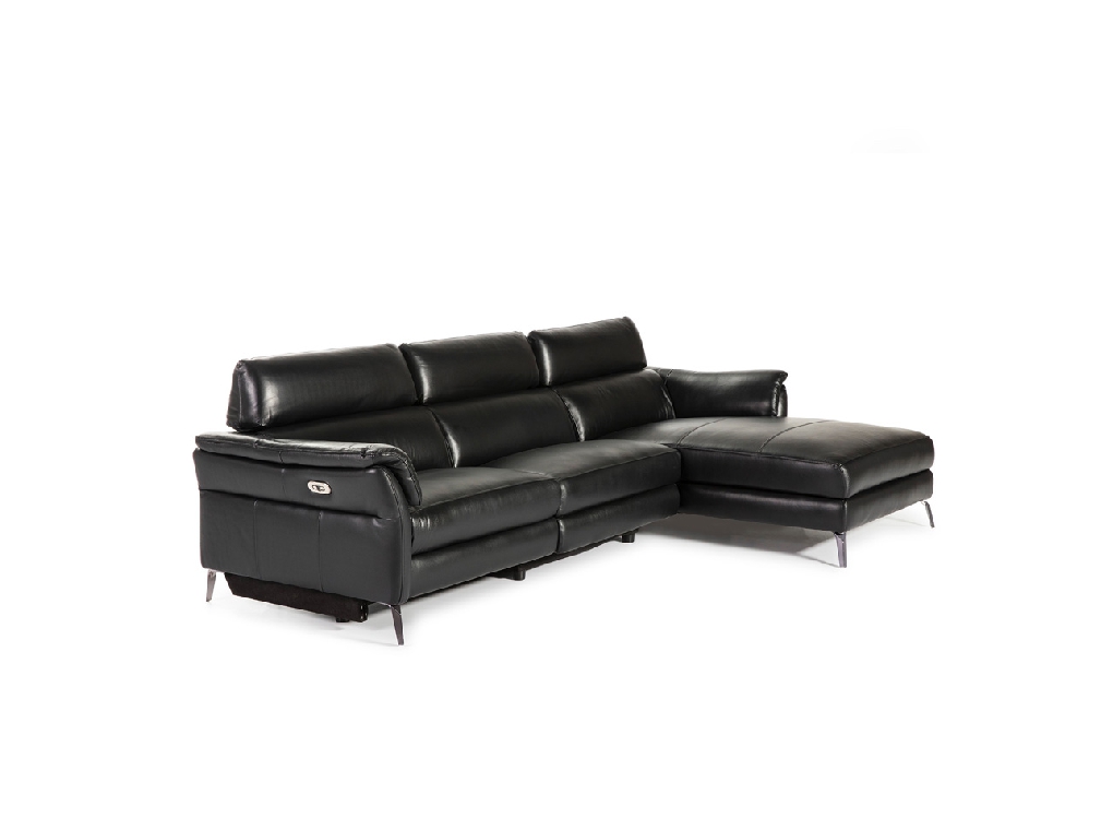 Chaise longue Sofa upholstered in leather with folding electric relax mechanism Chaise longue Sofa upholstered in leather with folding electric relax mechanism