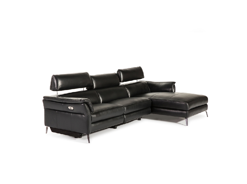 Chaise longue Sofa upholstered in leather with folding electric relax mechanism Chaise longue Sofa upholstered in leather with folding electric relax mechanism