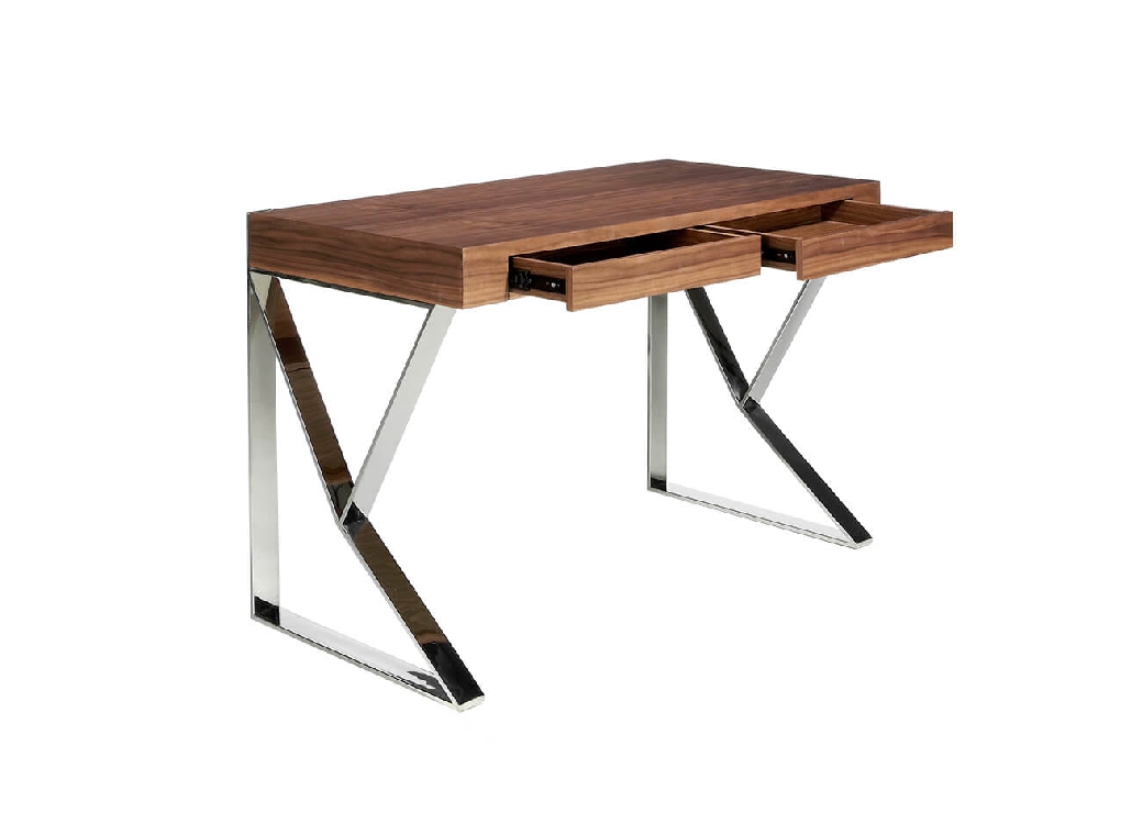 Walnut wood and chrome steel office desk