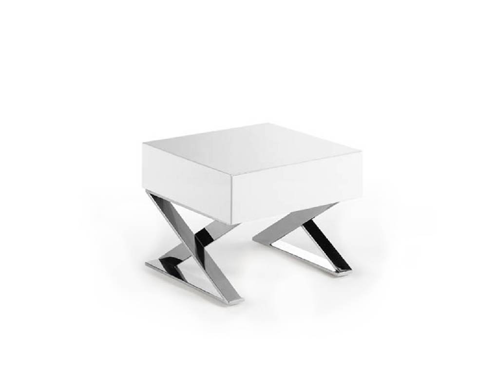 Bedside table lacquered with drawer and stainless steel legs Bedside table lacquered with drawer and stainless steel legs
