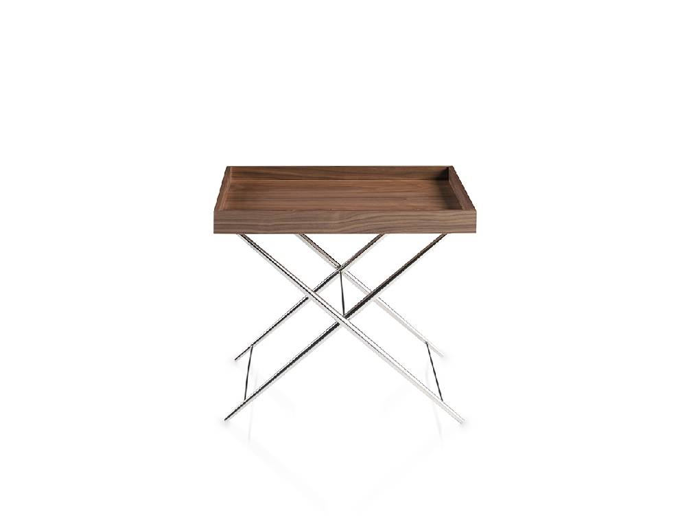 Corner table in Walnut wood and chromed steel Corner table in Walnut wood and chromed steel