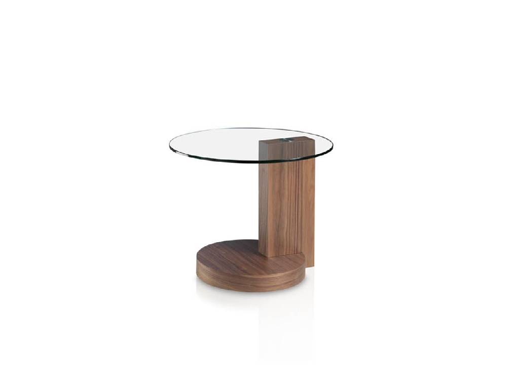 Corner table in walnut veneered wood and tempered glass top. Corner table in walnut veneered wood and tempered glass top.