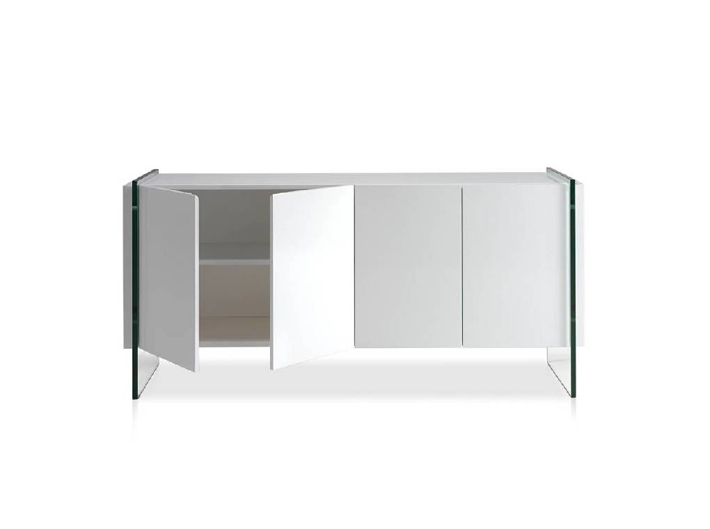 Lacquered sideboard with tempered glass sides Lacquered sideboard with tempered glass sides