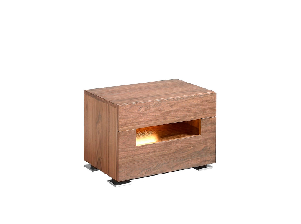 Walnut wood bedside table with interior led lighting