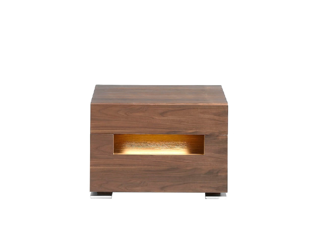 Table de chevet en bois de noyer avec éclairage intérieur LED