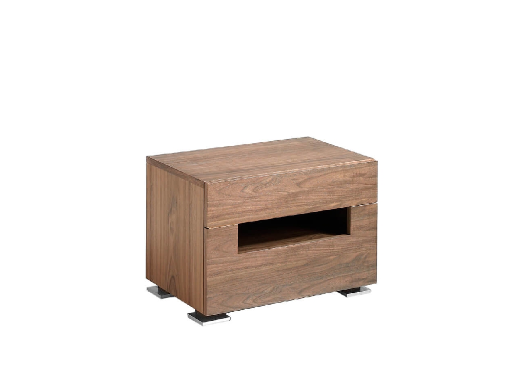 Walnut wood bedside table with interior led lighting